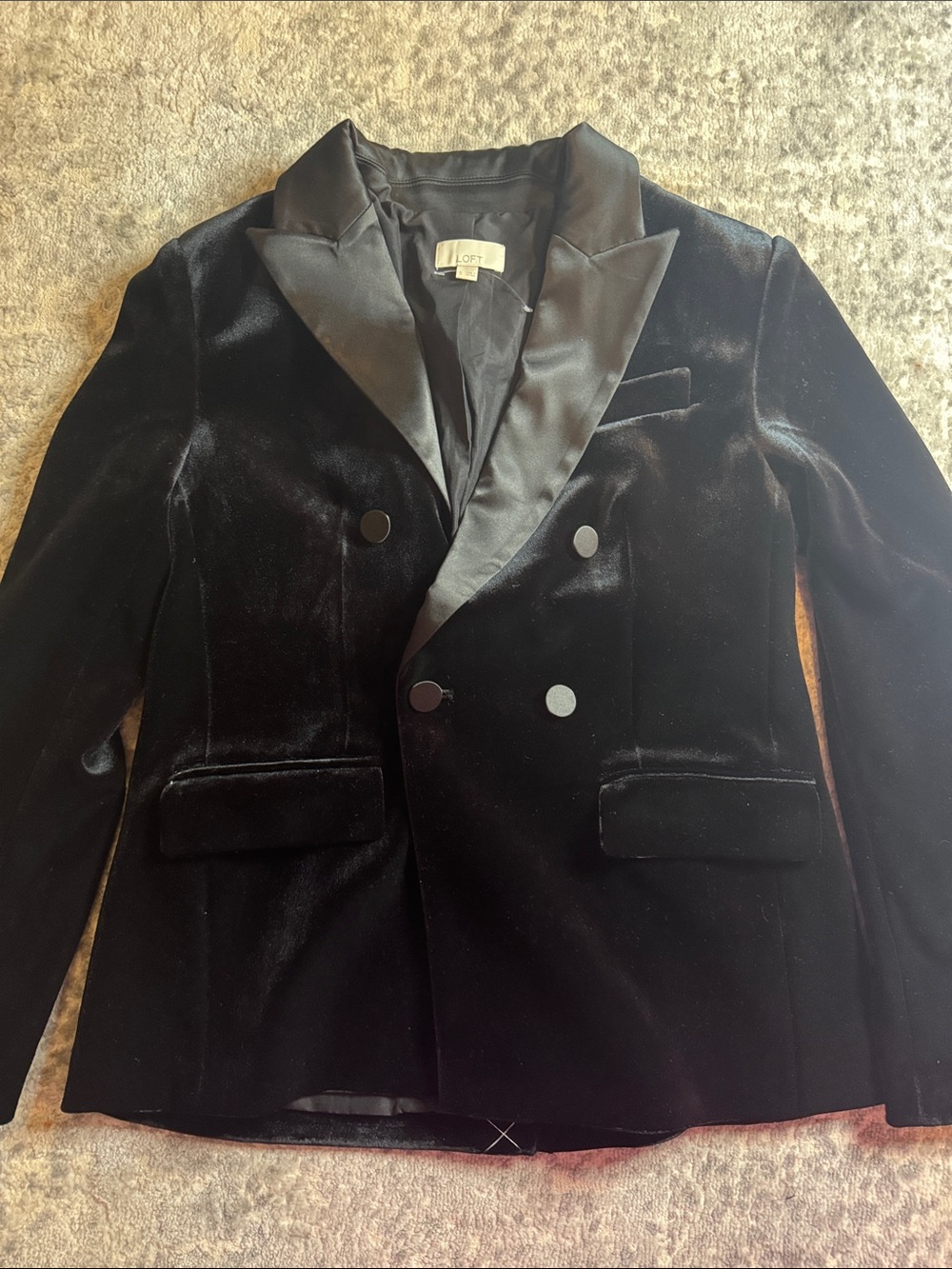 LOFT Black Velvet Double-Breasted Blazer